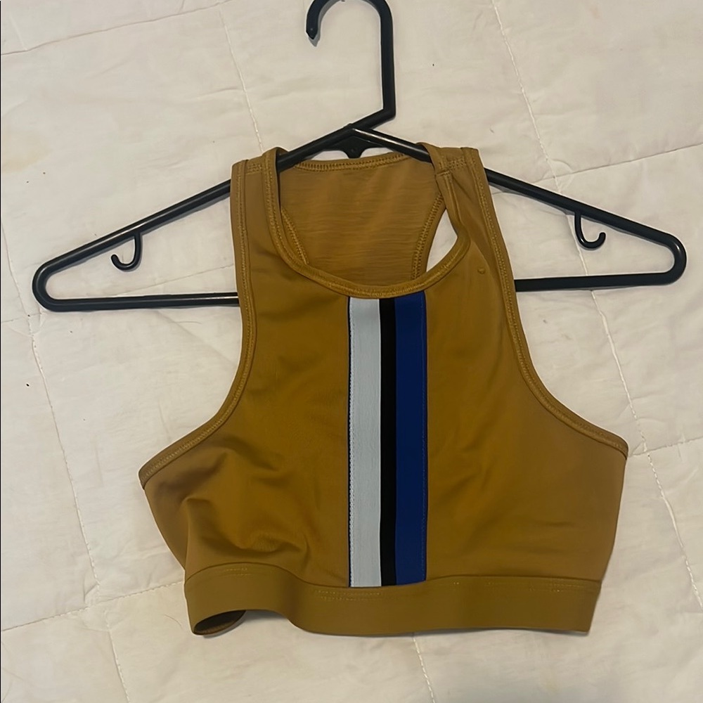 Nike Mustard Racerback Sports Bra with Stripe Detail